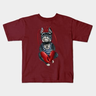 Bully French Bulldog sailor in a vest. Dog pirate with lobster claws. Kids T-Shirt